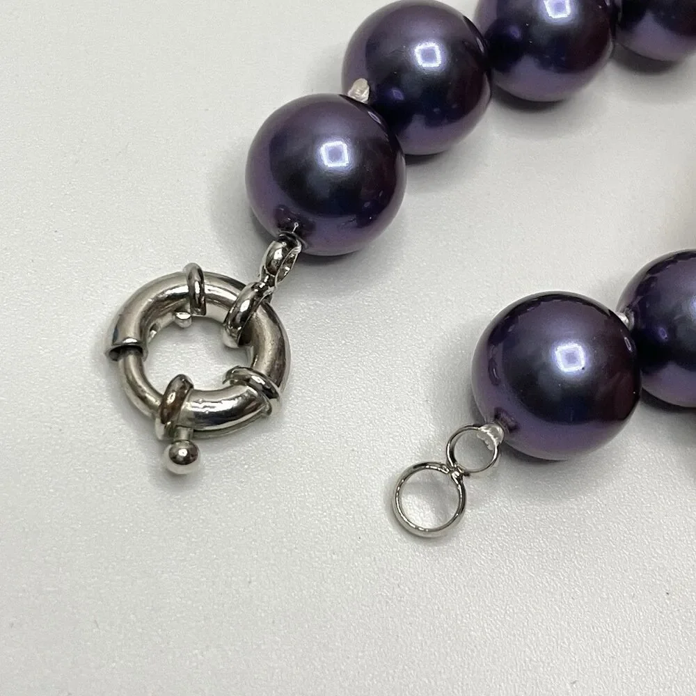Stunning Purple Large Glass Pearl Beaded Knotted Necklace Statement Fashion